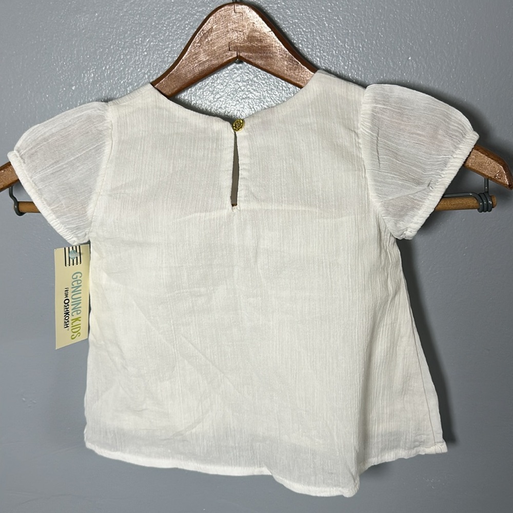 Baby Girls 3T White Blouse Floral Embroidery Top Short Sleeves Boho New - Picture 6 of 8